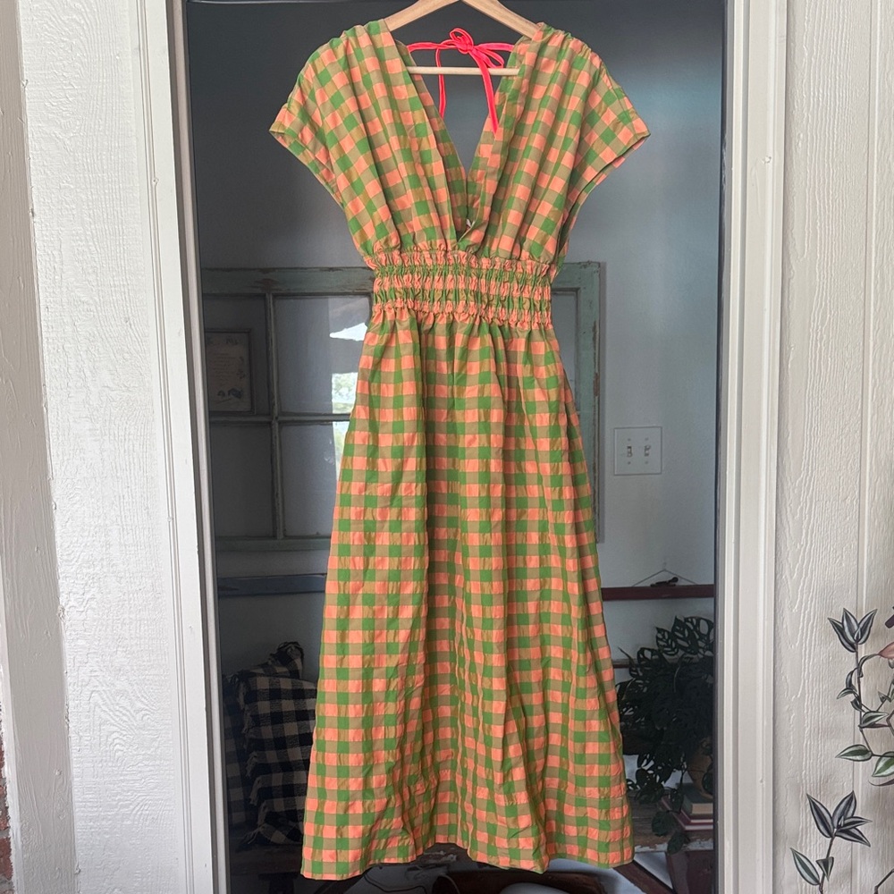 Green and pink Checkered Dress